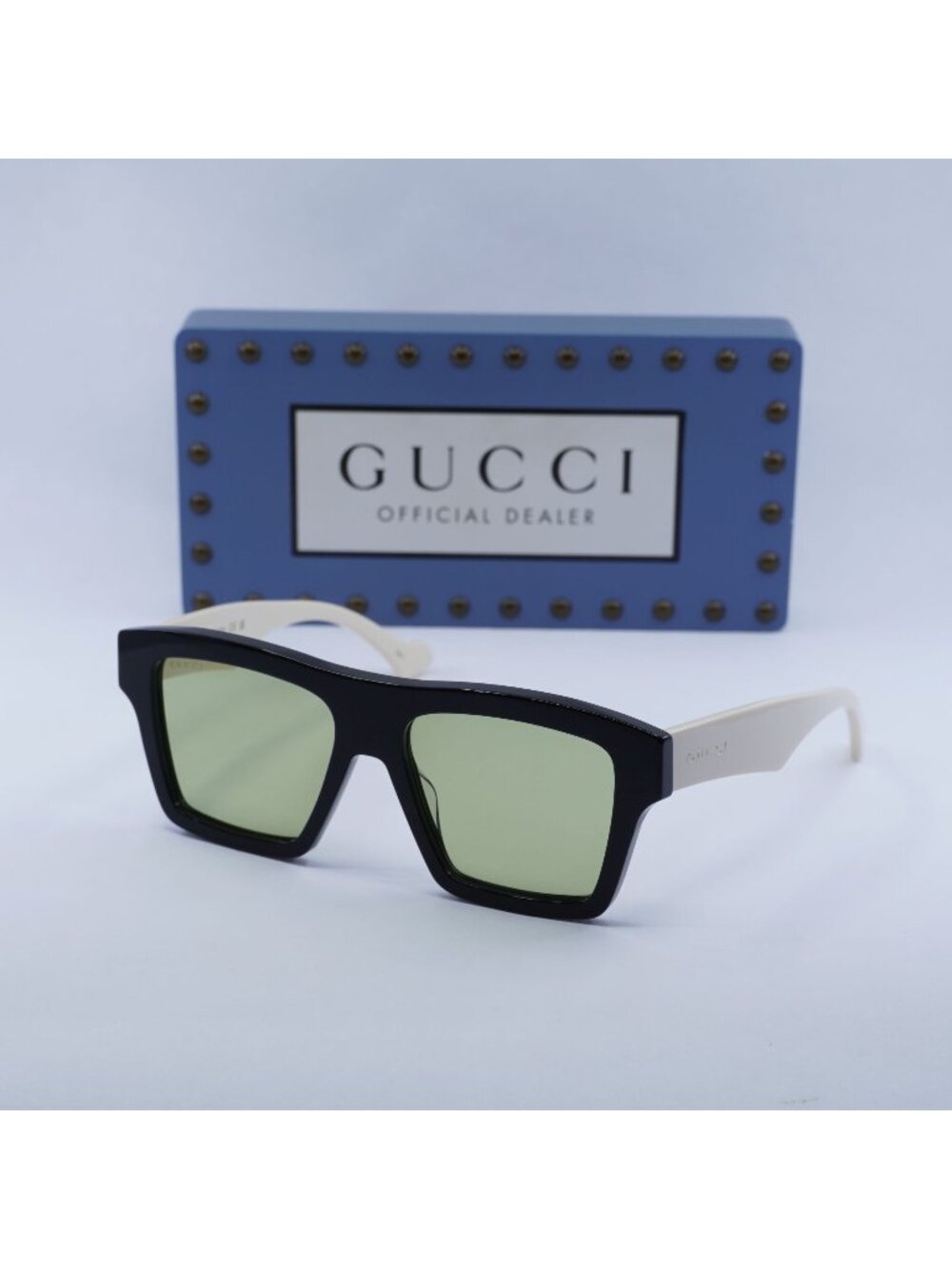 Gucci GG0962S 004 Square Sunglasses - Black White / Green